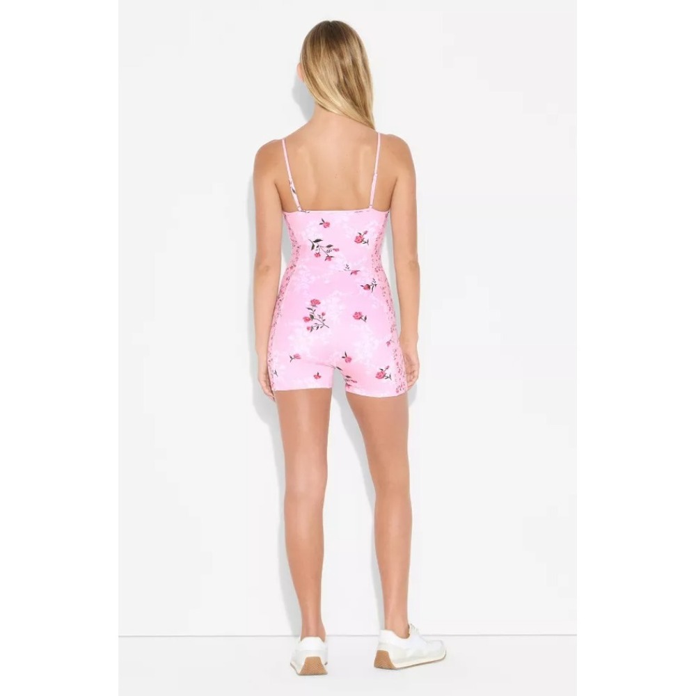 Women's ButterBliss Lace Trim Romper Light Pink Floral, XL - Picture 2 of 3